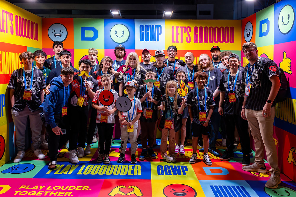 Good Game Family community members at a gaming event celebrating positive gaming culture and esports community engagement